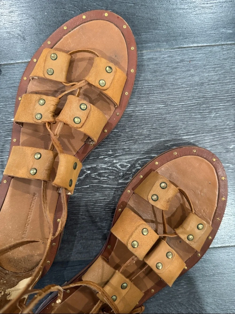Zara leather Women’s Tan Gladiator Lace-Up Sandals - Picture 3 of 5
